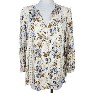 American Eagle Womens Ivory Boho Peasant Floral Tunic Top Size S